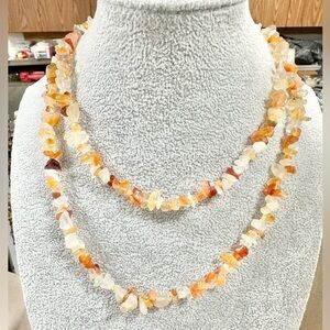 32 INCH CARNELIAN AGATE STONE CHIPS LONG STRAND NECKLACE